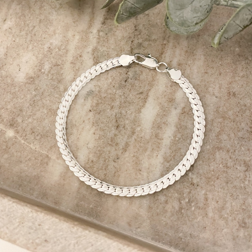 925 Sterling Silver Flat Snake Chain Bracelet Dainty Snakechain Link Bracelet - Picture 4 of 7